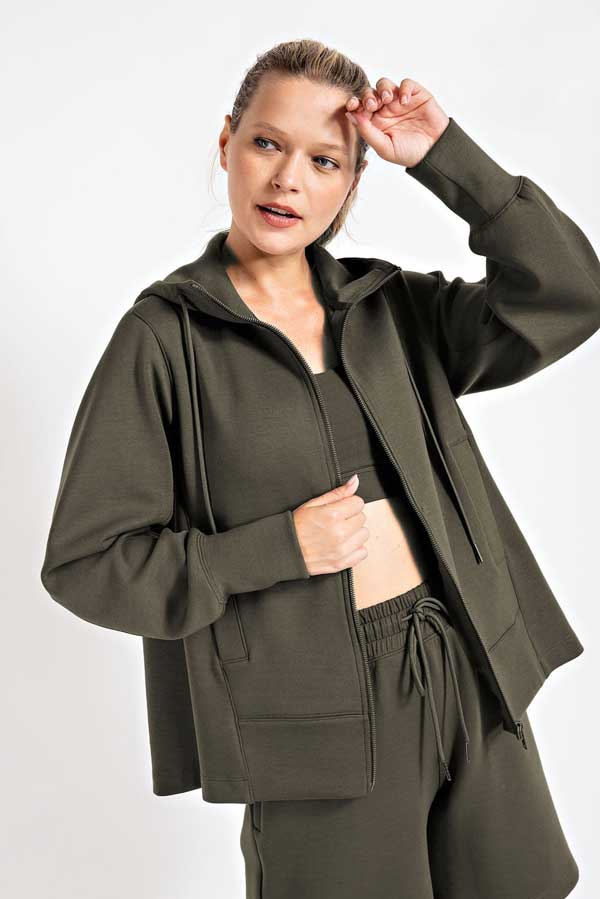 Zip Up Hoodie Jacket olive front | MILK MONEY milkmoney.co | cute jackets for women. cute coats. cool jackets for women. stylish jackets for women. trendy jackets for women. trendy womens coats.