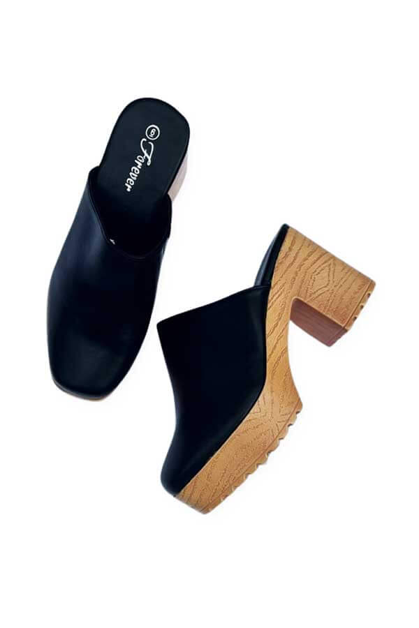 Faux Leather Heeled Clogs