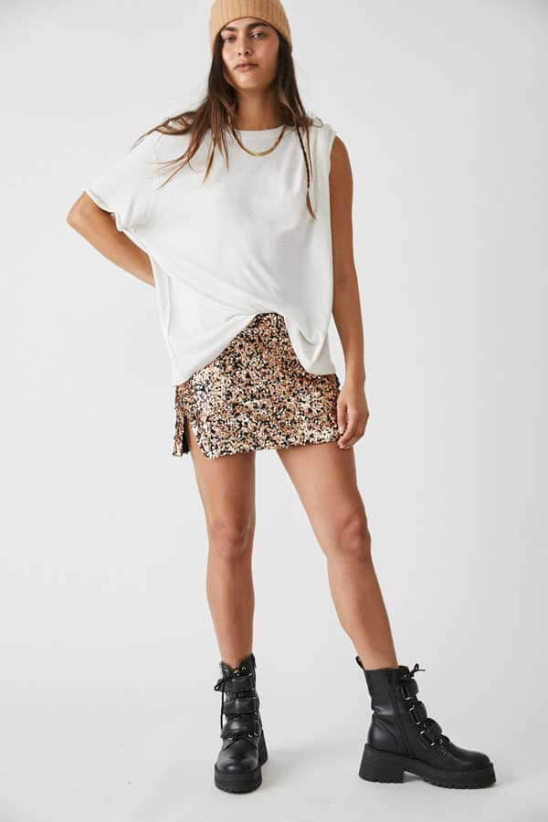 Free People Annalise Sequin Mini Skirt front | MILK MONEY milkmoney.co | free people clothing. boho chic clothing. boho fashion. boho fashion. boho clothing online. bohemian fashion. boho clothing brands. bohemian clothing brands. free spirit clothing. freedom clothing. bohemian chic clothing. bohem clothing. free people women's clothing. cute boho clothing. womens boho clothing.