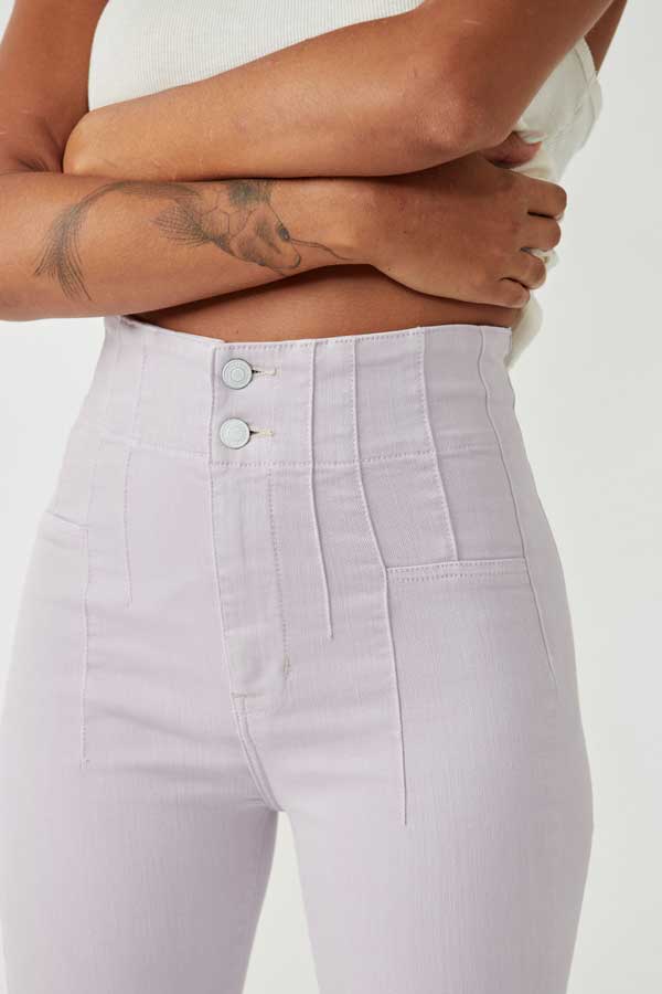 Free People Jayde Flare Jeans lavender front | MILK MONEY milkmoney.co | free people clothing. boho chic clothing. boho fashion. boho fashion. boho clothing online. bohemian fashion. boho clothing brands. bohemian clothing brands. free spirit clothing. freedom clothing. bohemian chic clothing. bohem clothing. free people women's clothing. cute boho clothing. womens boho clothing.
