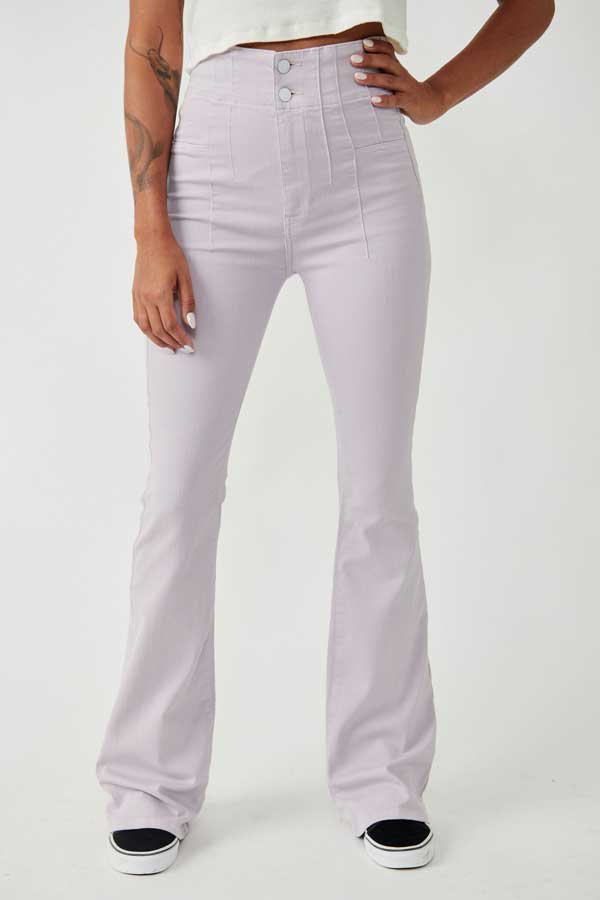 Free People Jayde Flare Jeans lavender front | MILK MONEY milkmoney.co | free people clothing. boho chic clothing. boho fashion. boho fashion. boho clothing online. bohemian fashion. boho clothing brands. bohemian clothing brands. free spirit clothing. freedom clothing. bohemian chic clothing. bohem clothing. free people women's clothing. cute boho clothing. womens boho clothing.
