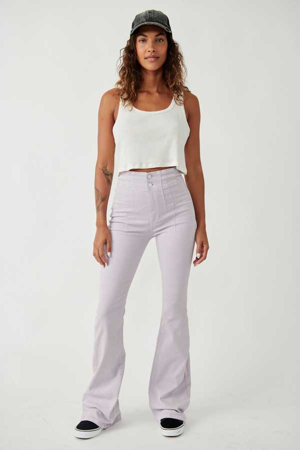 Free People Jayde Flare Jeans lavender front | MILK MONEY milkmoney.co | free people clothing. boho chic clothing. boho fashion. boho fashion. boho clothing online. bohemian fashion. boho clothing brands. bohemian clothing brands. free spirit clothing. freedom clothing. bohemian chic clothing. bohem clothing. free people women's clothing. cute boho clothing. womens boho clothing.