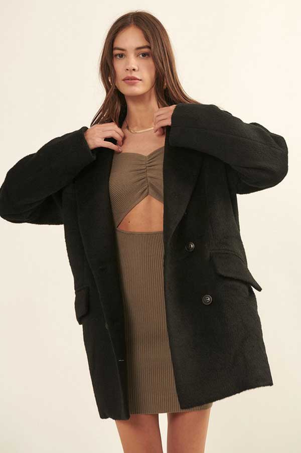 Fuzzy Double Breasted Overcoat black front | MILK MONEY milkmoney.co | cute jackets for women. cute coats. cool jackets for women. stylish jackets for women. trendy jackets for women. trendy womens coats.