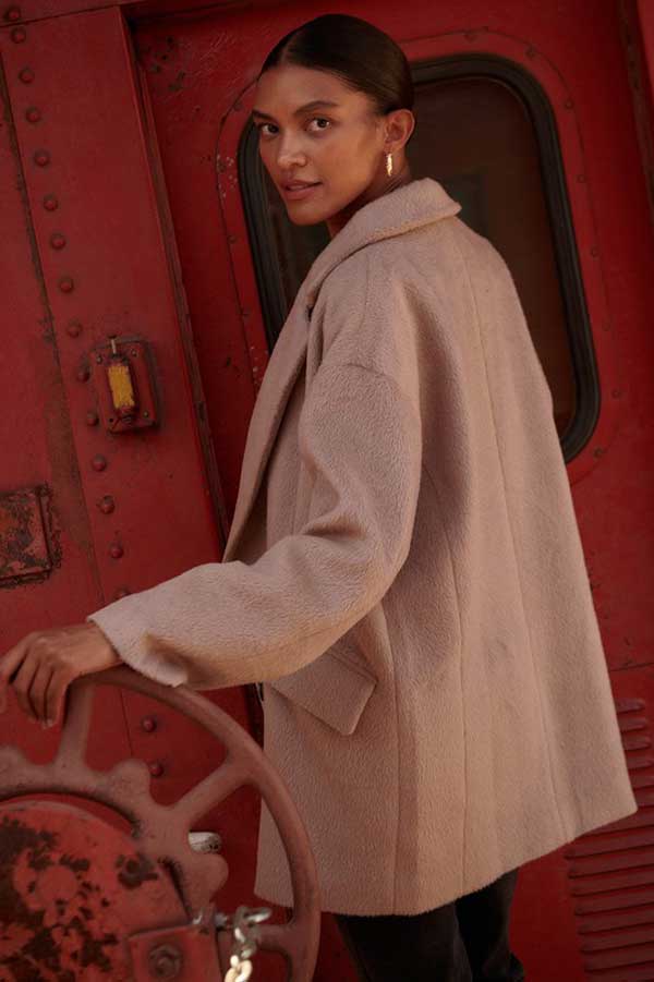 Fuzzy Double Breasted Overcoat stone back | MILK MONEY milkmoney.co | cute jackets for women. cute coats. cool jackets for women. stylish jackets for women. trendy jackets for women. trendy womens coats.