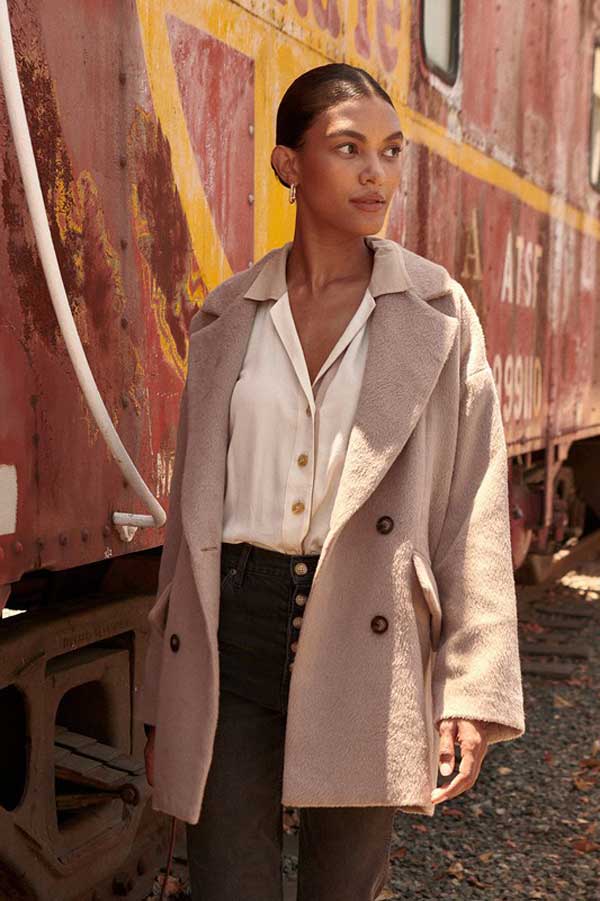 Fuzzy Double Breasted Overcoat stone front | MILK MONEY milkmoney.co | cute jackets for women. cute coats. cool jackets for women. stylish jackets for women. trendy jackets for women. trendy womens coats.