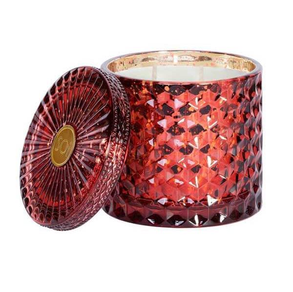 Holiday Spice Shimmer Double Wick red open | MILK MONEY milkmoney.co | soy wax candles. small candles. natural candles. organic candles. scented soy candles. concrete candle. hand poured candles. hand poured soy candles. cement candle. hand poured soy wax candles. scented hand poured candles. hand poured scented candles.