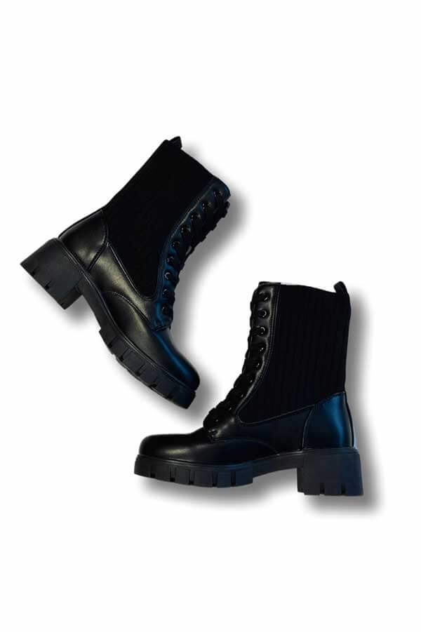 Knit Panel Combat Boot black top | MILK MONEY milkmoney.co | cute shoes for women. ladies shoes. nice shoes for women. ladies shoes online. ladies footwear. womens shoes and boots. pretty shoes for women. beautiful shoes for women.