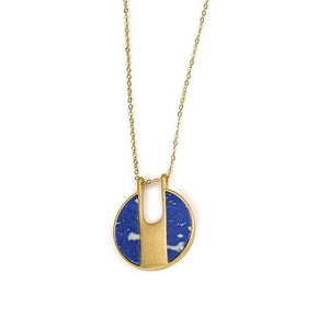 Lilly Stone Circle Necklace Blue Gold - MILK MONEY