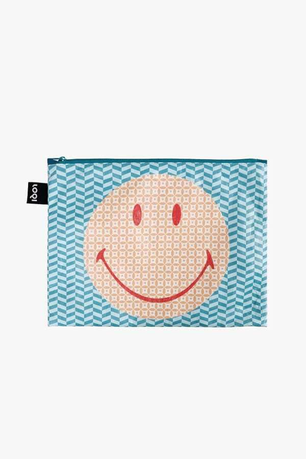 Loqi Smiley Tyvek Blossom Zip Pockets medium front blue | MILK MONEY milkmoney.co | women's accessories. cute accessories. trendy accessories. cute accessories for girls. ladies accessories. women's fashion accessories.