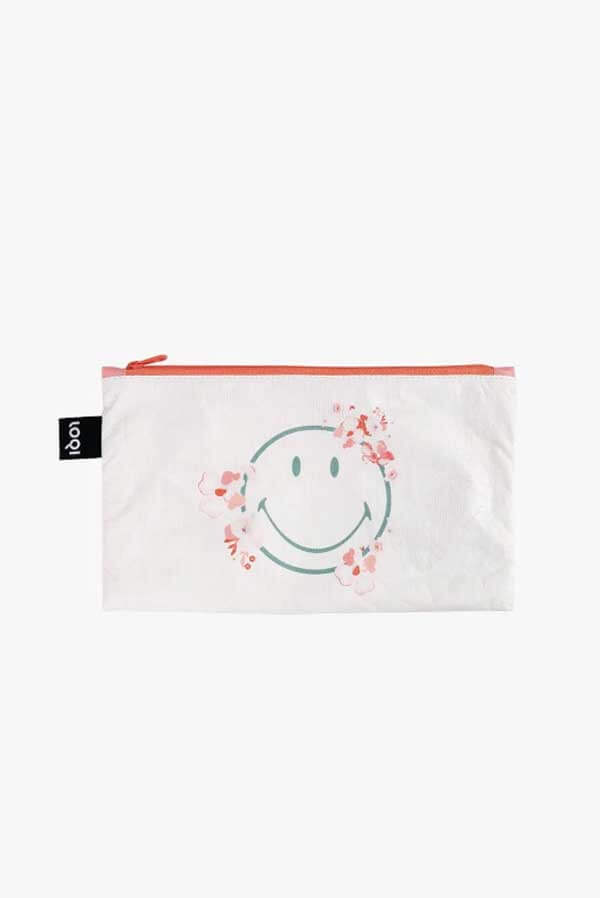 Loqi Smiley Tyvek Blossom Zip Pockets small white front | MILK MONEY milkmoney.co | women's accessories. cute accessories. trendy accessories. cute accessories for girls. ladies accessories. women's fashion accessories.