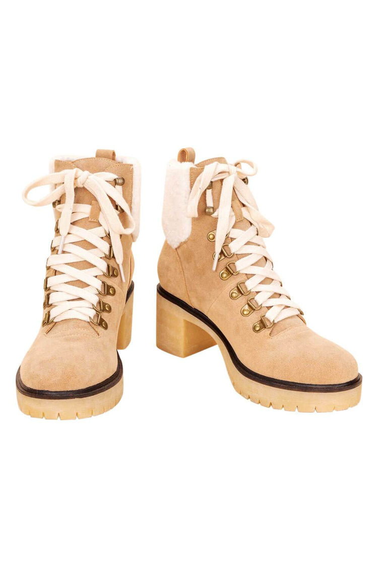 Monroe Shearling Military Bootie brown front | MILK MONEY milkmoney.co | cute shoes for women. ladies shoes. nice shoes for women. ladies shoes online. ladies footwear. womens shoes and boots. pretty shoes for women. beautiful shoes for women.