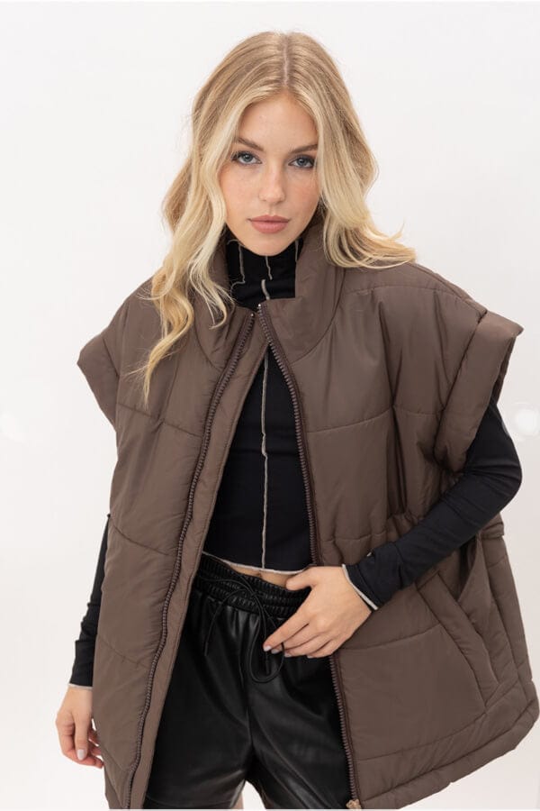Oversized Puffer Vest brown front | MILK MONEY milkmoney.co | cute jackets for women. cute coats. cool jackets for women. stylish jackets for women. trendy jackets for women. trendy womens coats.