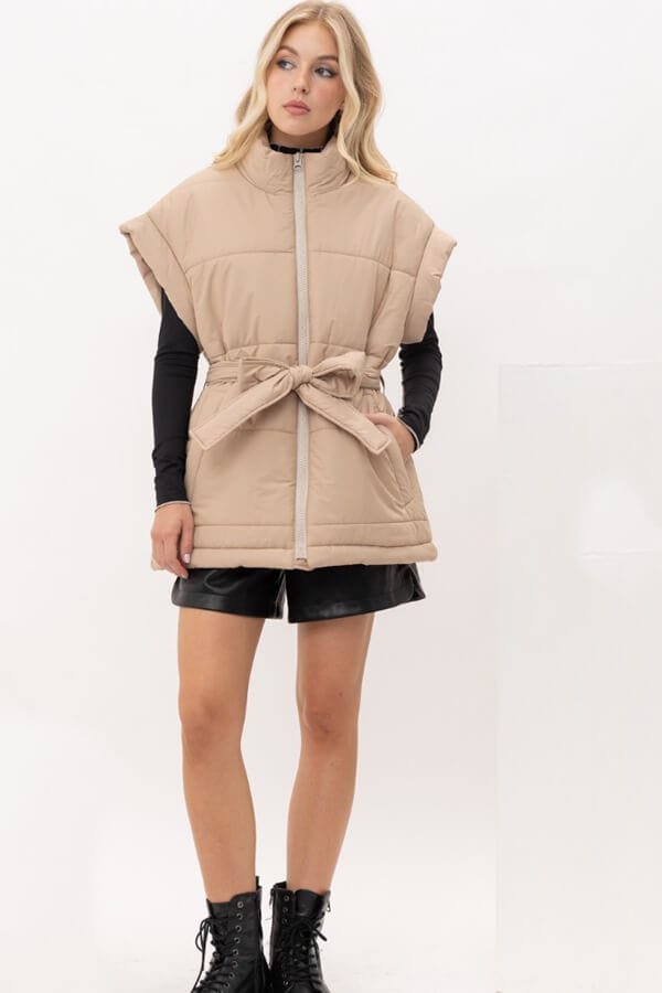 Oversized Puffer Vest taupe front | MILK MONEY milkmoney.co | cute jackets for women. cute coats. cool jackets for women. stylish jackets for women. trendy jackets for women. trendy womens coats.