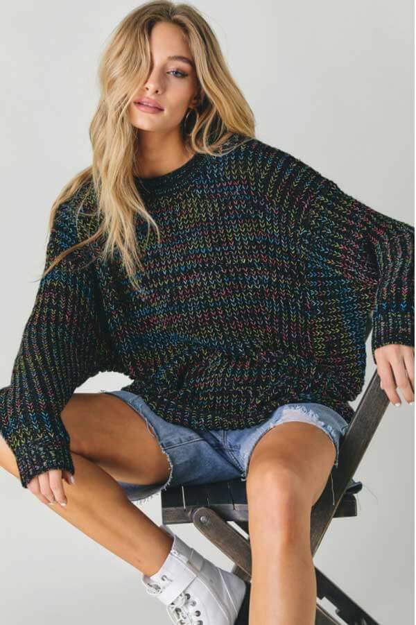 Rainbow Knit Crew Neck Sweater front | MILK MONEY milkmoney.co | cute clothes for women. womens online clothing. trendy online clothing stores. womens casual clothing online. trendy clothes online. trendy women's clothing online. ladies online clothing stores. trendy women's clothing stores. cute female clothes.