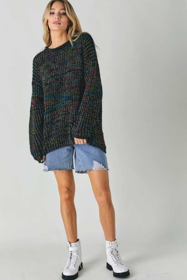 Rainbow Knit Crew Neck Sweater front | MILK MONEY milkmoney.co | cute clothes for women. womens online clothing. trendy online clothing stores. womens casual clothing online. trendy clothes online. trendy women's clothing online. ladies online clothing stores. trendy women's clothing stores. cute female clothes.