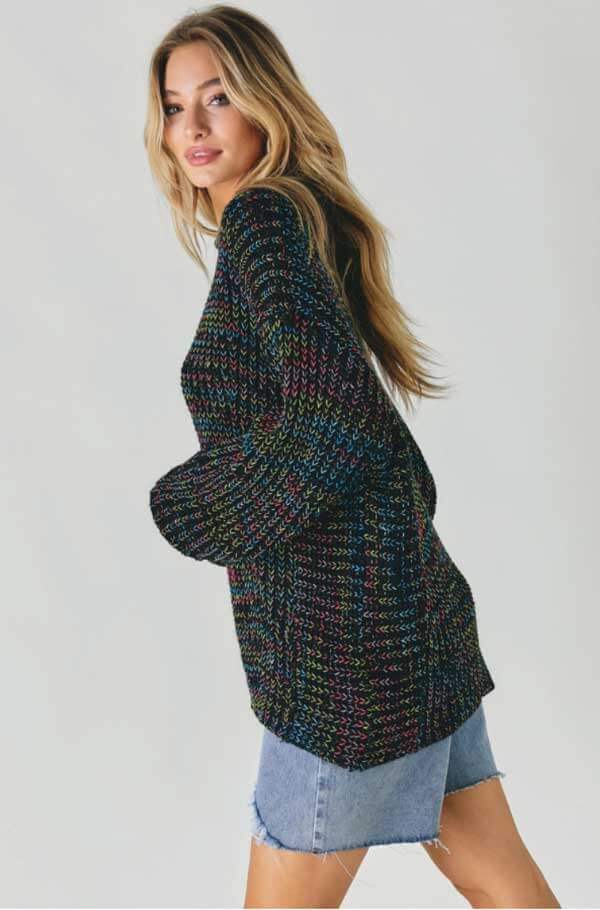 Rainbow Knit Crew Neck Sweater side | MILK MONEY milkmoney.co | cute clothes for women. womens online clothing. trendy online clothing stores. womens casual clothing online. trendy clothes online. trendy women's clothing online. ladies online clothing stores. trendy women's clothing stores. cute female clothes.