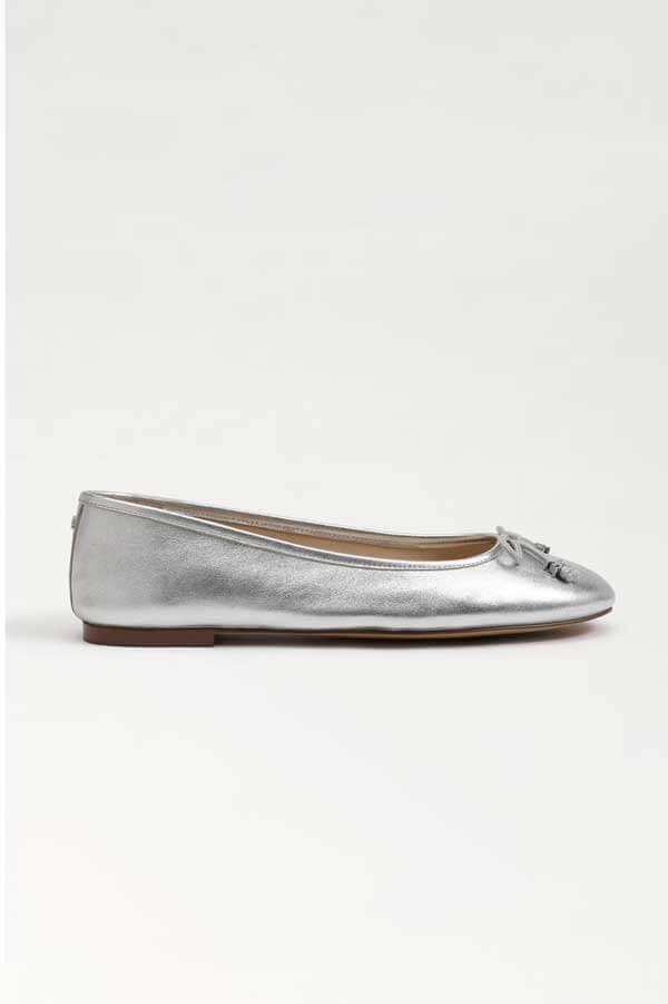 Sam Edelman Felicia Luxe Ballet Flat soft silver side | MILK MONEY milkmoney.co | cute shoes for women. ladies shoes. nice shoes for women. footwear for women. ladies shoes online. ladies footwear. womens shoes and boots. pretty shoes for women. beautiful shoes for women.