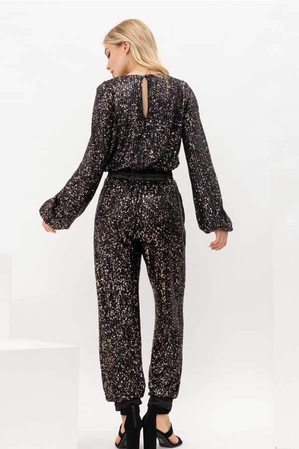 Sequins Jumpsuit black back | MILK MONEY milkmoney.co | cute clothes for women. womens online clothing. trendy online clothing stores. womens casual clothing online. trendy clothes online. trendy women's clothing online. ladies online clothing stores. trendy women's clothing stores. cute female clothes.