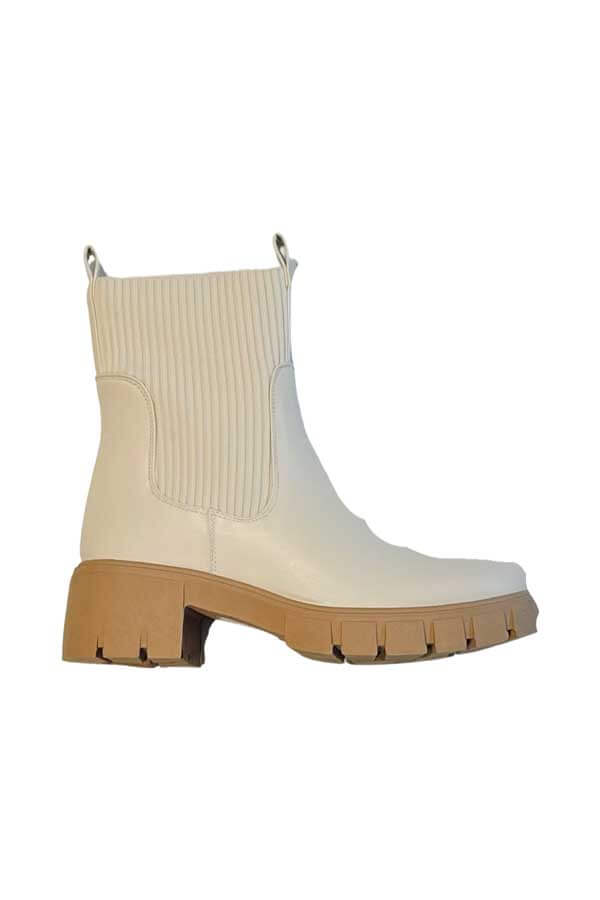 Sock Lug Sole Chelsea Boot off white side | MILK MONEY milkmoney.co | cute shoes for women. ladies shoes. nice shoes for women. ladies shoes online. ladies footwear. womens shoes and boots. pretty shoes for women. beautiful shoes for women.