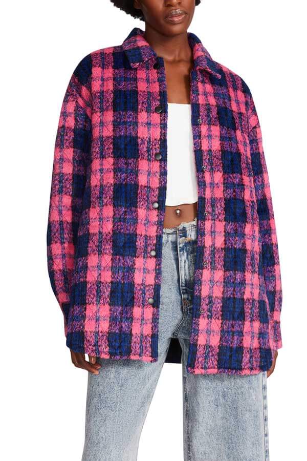 Steve Madden Belle Plaid Shacket pink front | MILK MONEY milkmoney.co | cute jackets for women. cute coats. cool jackets for women. stylish jackets for women. trendy jackets for women. trendy womens coats.