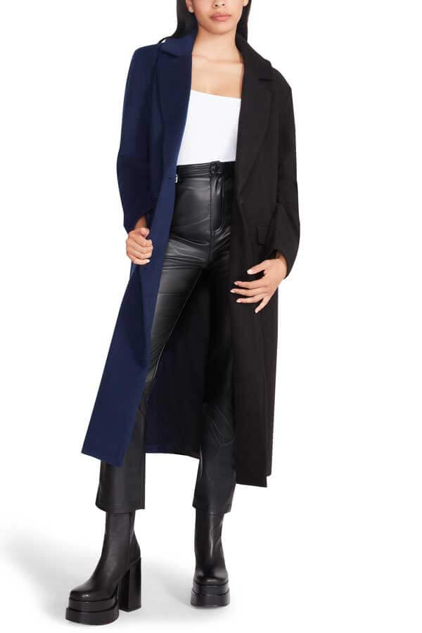 Steve Madden Caroline Colorblock Coat navy front | MILK MONEY milkmoney.co | cute jackets for women. cute coats. cool jackets for women. stylish jackets for women. trendy jackets for women. trendy womens coats.