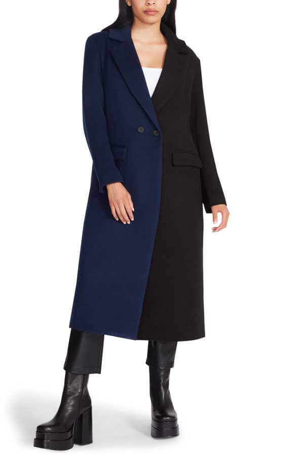 Steve Madden Caroline Colorblock Coat navy front | MILK MONEY milkmoney.co | cute jackets for women. cute coats. cool jackets for women. stylish jackets for women. trendy jackets for women. trendy womens coats.