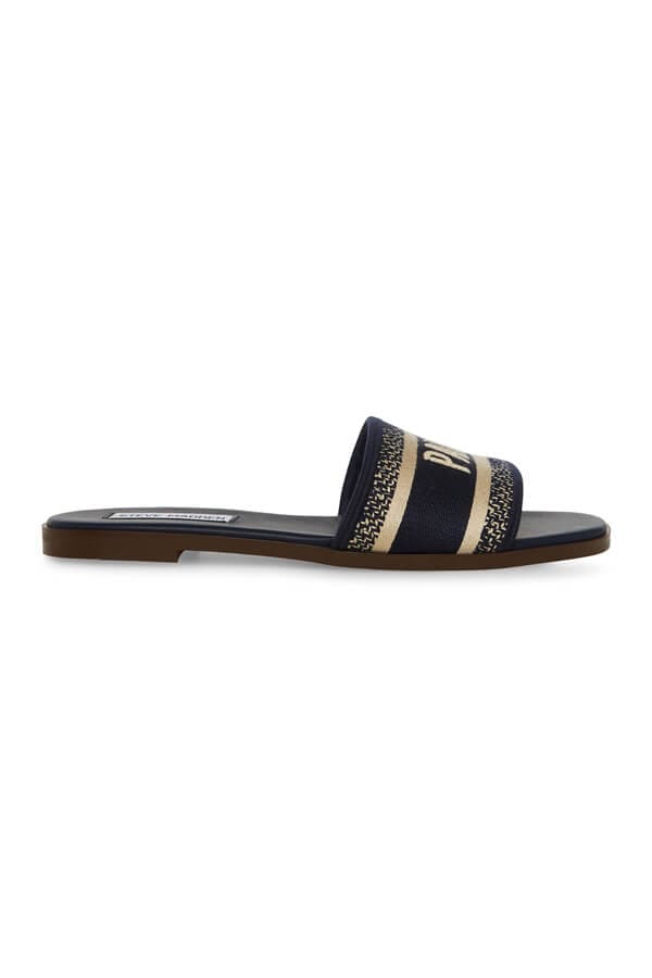 Steve Madden Knox Sandal navy side | MILK MONEY milkmoney.co | cute sandals for women. cute slides for women. trendy womens sandals. women sandals online. pretty sandals for women. cute slides womens.