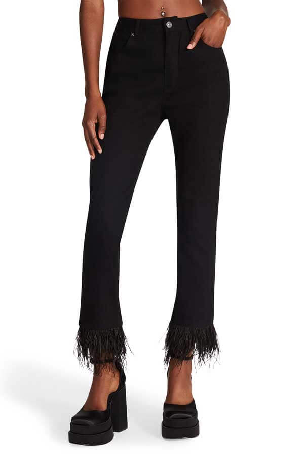 Steve Madden Lily High Rise Straight Leg Jeans black front | MILK MONEY milkmoney.co | cute clothes for women. womens online clothing. trendy online clothing stores. womens casual clothing online. trendy clothes online. trendy women's clothing online. ladies online clothing stores. trendy women's clothing stores. cute female clothes.