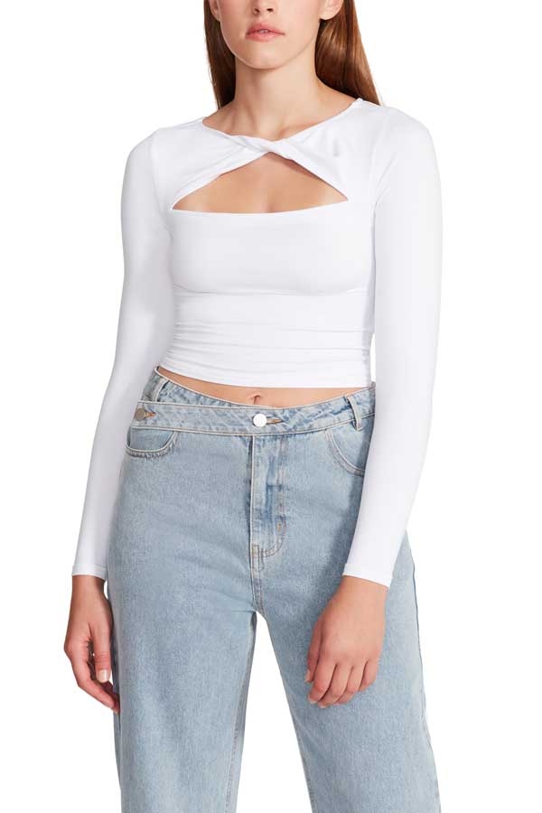 Steve Madden Rosa Top white front| MILK MONEY milkmoney.co | cute tops for women. trendy tops for women. cute blouses for women. stylish tops for women. pretty womens tops.