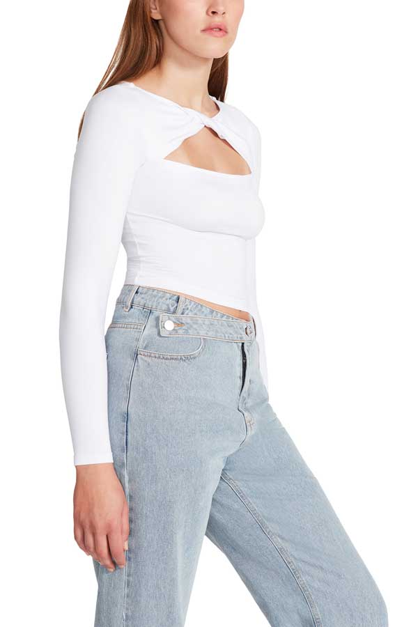 Steve Madden Rosa Top white side| MILK MONEY milkmoney.co | cute tops for women. trendy tops for women. cute blouses for women. stylish tops for women. pretty womens tops.