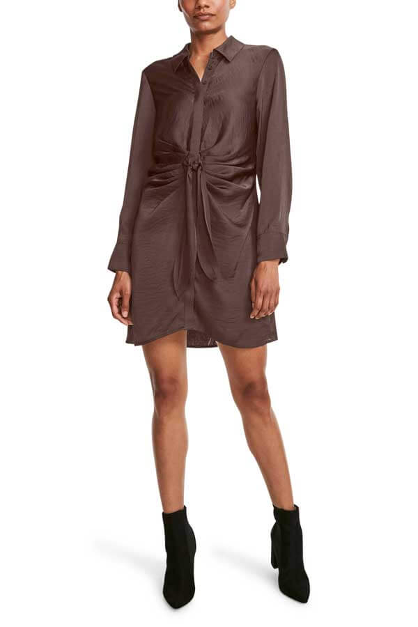 Steve Madden Tie Curious Dress coffee front | MILK MONEY milkmoney.co | cute clothes for women. womens online clothing. trendy online clothing stores. womens casual clothing online. trendy clothes online. trendy women's clothing online. ladies online clothing stores. trendy women's clothing stores. cute female clothes.