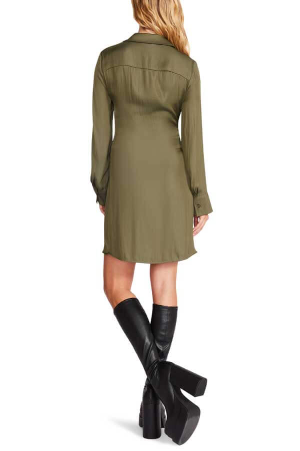 Steve Madden Tie Curious Dress olive back | MILK MONEY milkmoney.co | cute clothes for women. womens online clothing. trendy online clothing stores. womens casual clothing online. trendy clothes online. trendy women's clothing online. ladies online clothing stores. trendy women's clothing stores. cute female clothes.