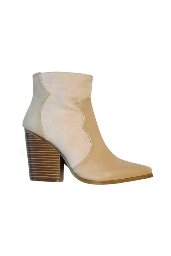 Two Tone Western Boot beige side | MILK MONEY milkmoney.co | cute shoes for women. ladies shoes. nice shoes for women. ladies shoes online. ladies footwear. womens shoes and boots. pretty shoes for women. beautiful shoes for women.