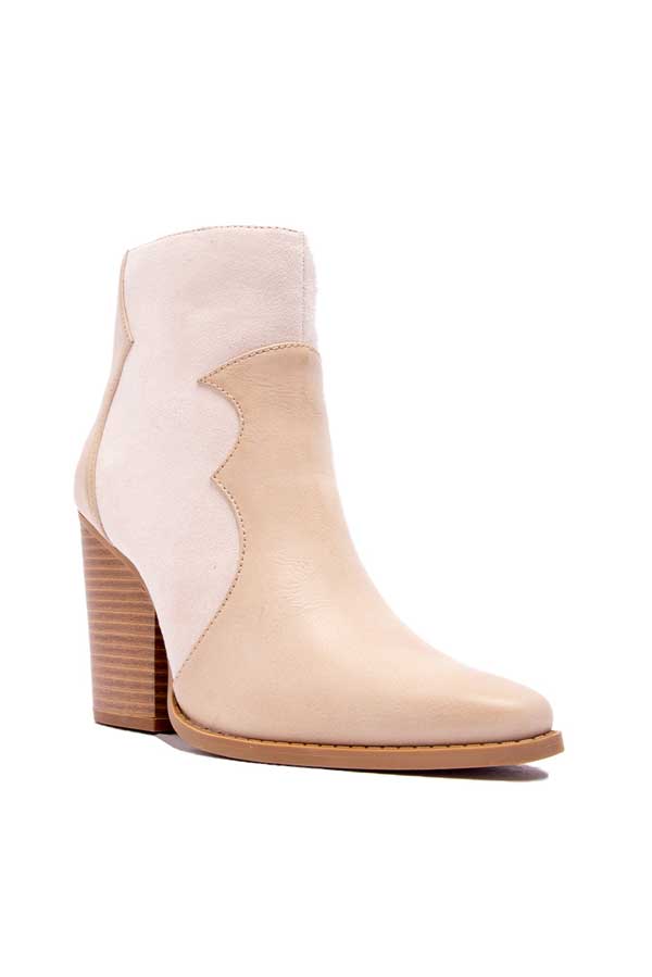 Two Tone Western Boot beige side | MILK MONEY milkmoney.co | cute shoes for women. ladies shoes. nice shoes for women. ladies shoes online. ladies footwear. womens shoes and boots. pretty shoes for women. beautiful shoes for women.
