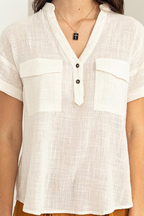 V-Neck Linen Top whitefront | MILK MONEY milkmoney.co | cute tops for women. trendy tops for women. cute blouses for women. stylish tops for women. pretty womens tops.