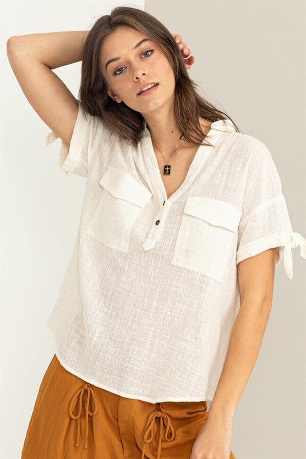V-Neck Linen Top white front | MILK MONEY milkmoney.co | cute tops for women. trendy tops for women. cute blouses for women. stylish tops for women. pretty womens tops.