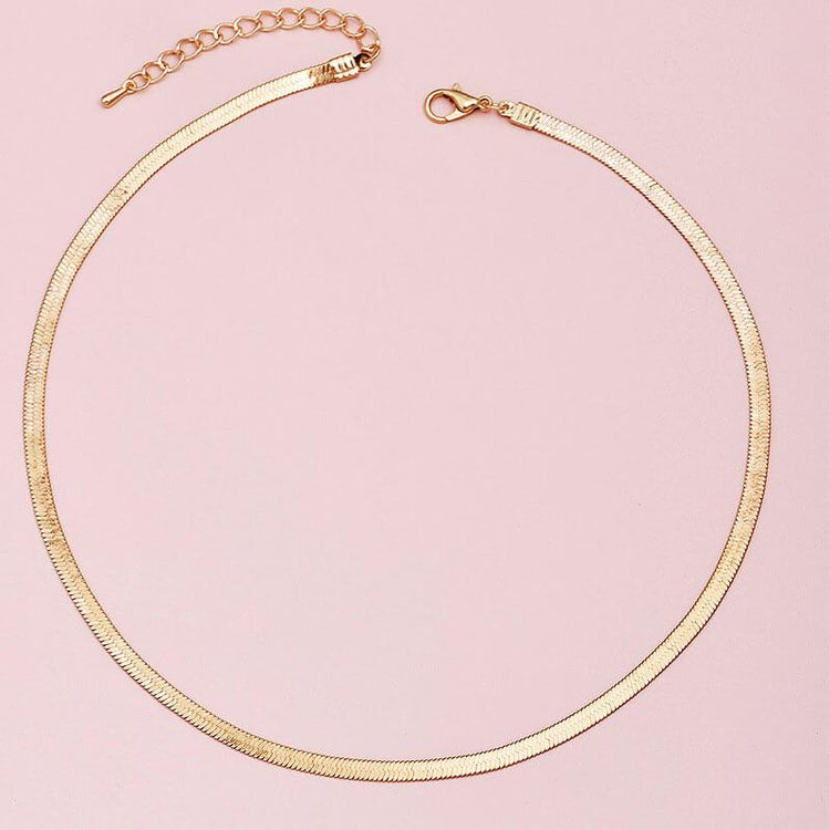 Women's Classic Herringbone Chain Necklace gold front | JEWELRY | MILK MONEY | milkmoney.co