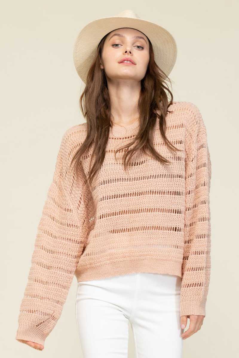 Women's Knit Long Sleeve Shirred Sweater blush front | MILK MONEY | milkmoney.co