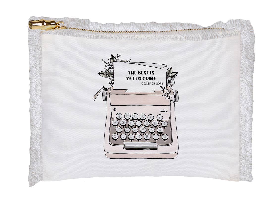 Graduation-Linen Fringe Cosmetic Bag -Typewriter