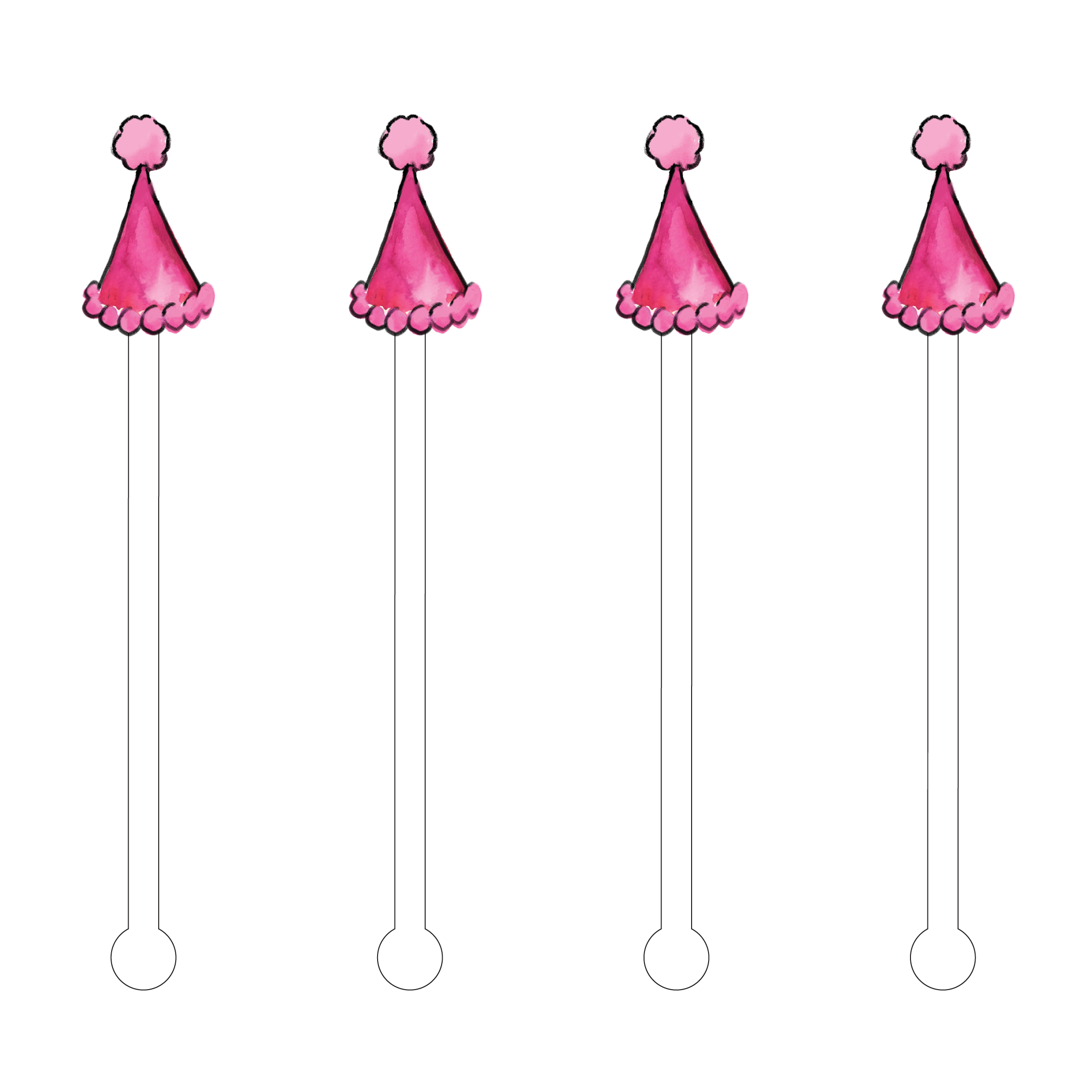 Pink Party Hat Acrylic Stir Sticks pink front | MILK MONEY milkmoney.co | cute gifts, cute party gifts, party favor