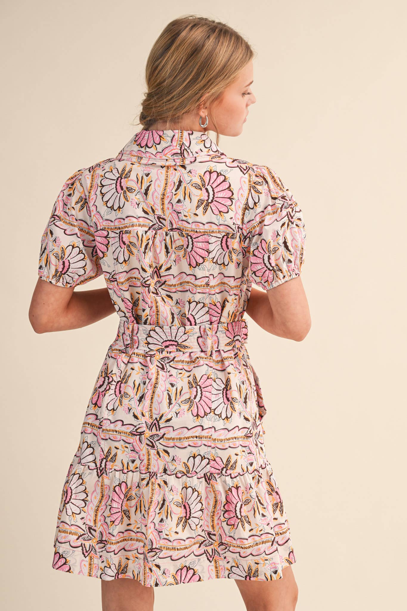 Floral Button Down Puff Sleeve Mini Dress