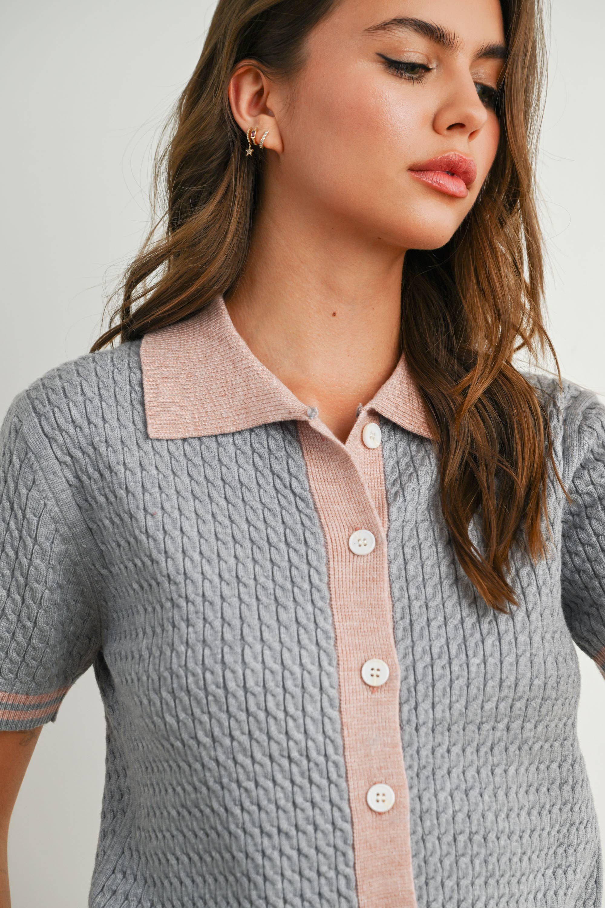 Button-Up Collared Short Sleeve Top