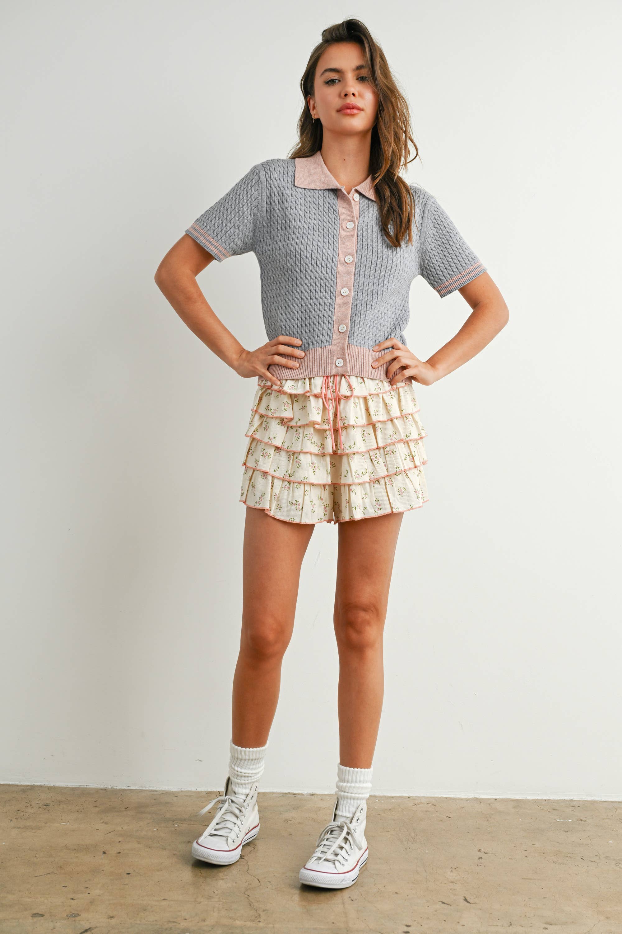 Button-Up Collared Short Sleeve Top