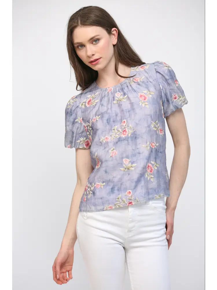 Gathered Neck Floral Top