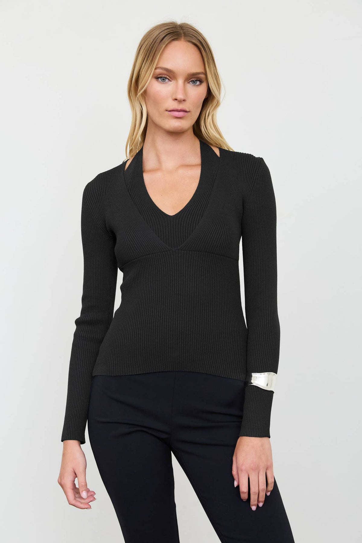 Layered Halter Ribbed Pullover