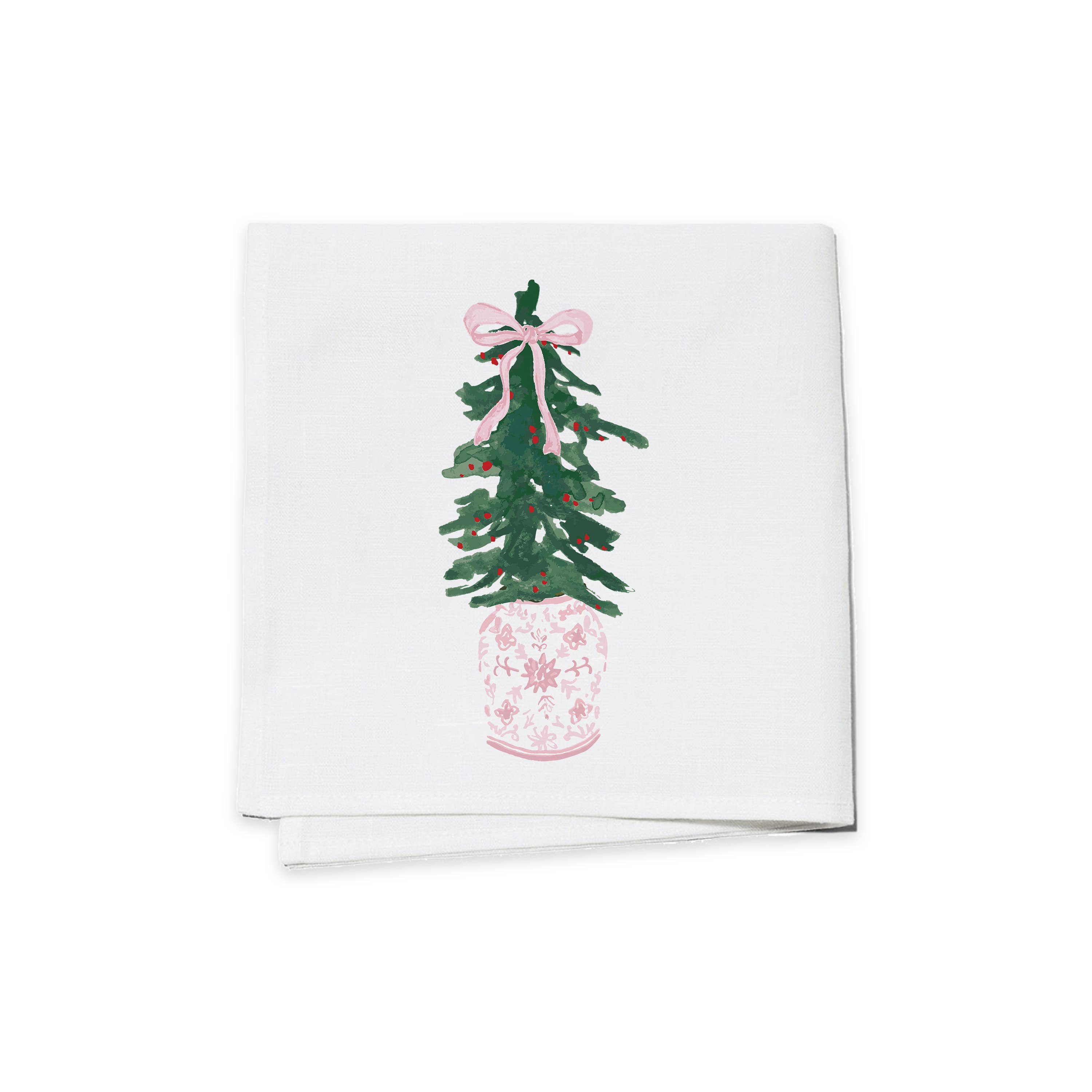 Set of 4 Chinoserie Holiday Tree Cocktail Napkins