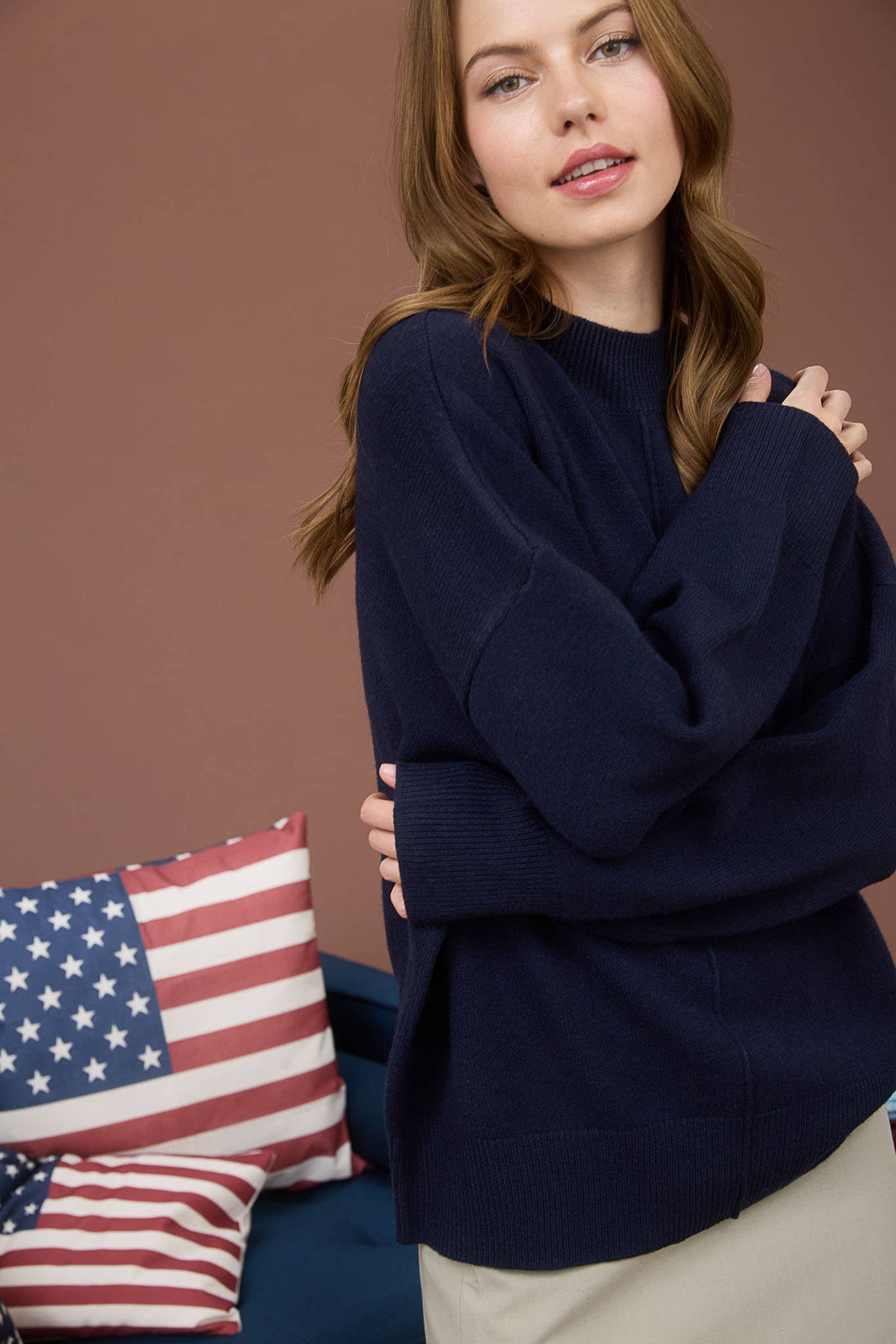 Front Seam Mock Neck Sweater