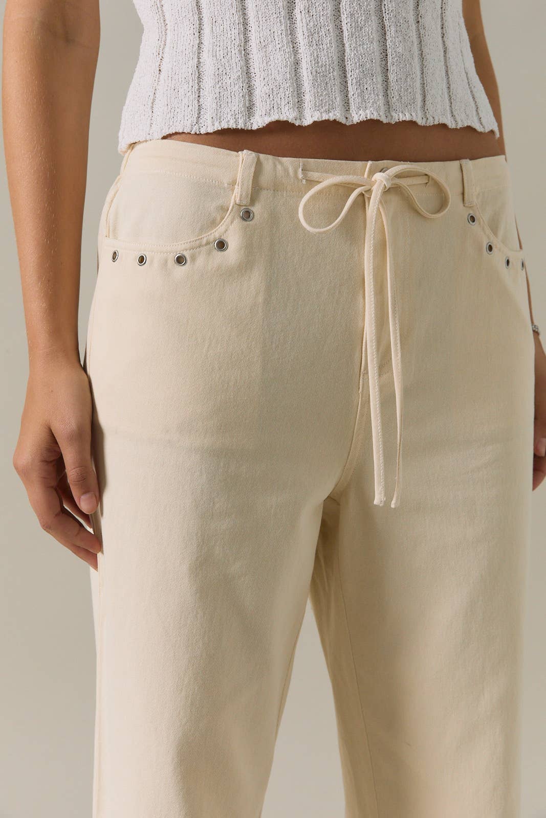Mid Rise Straight Grommet Twill Jean