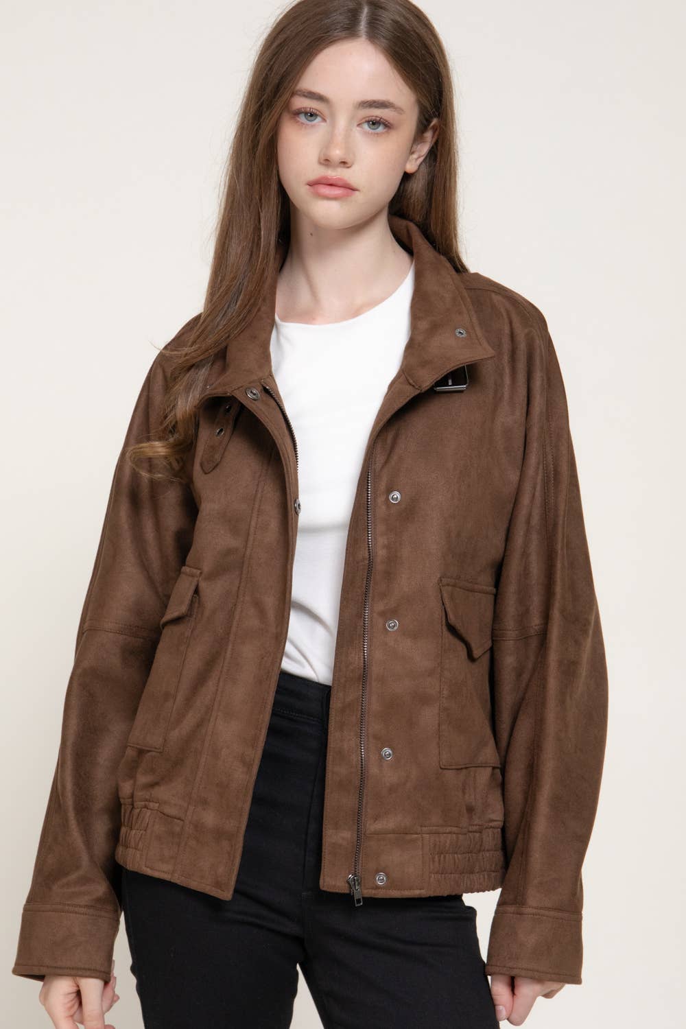 High Neck Faux Suede Jacket