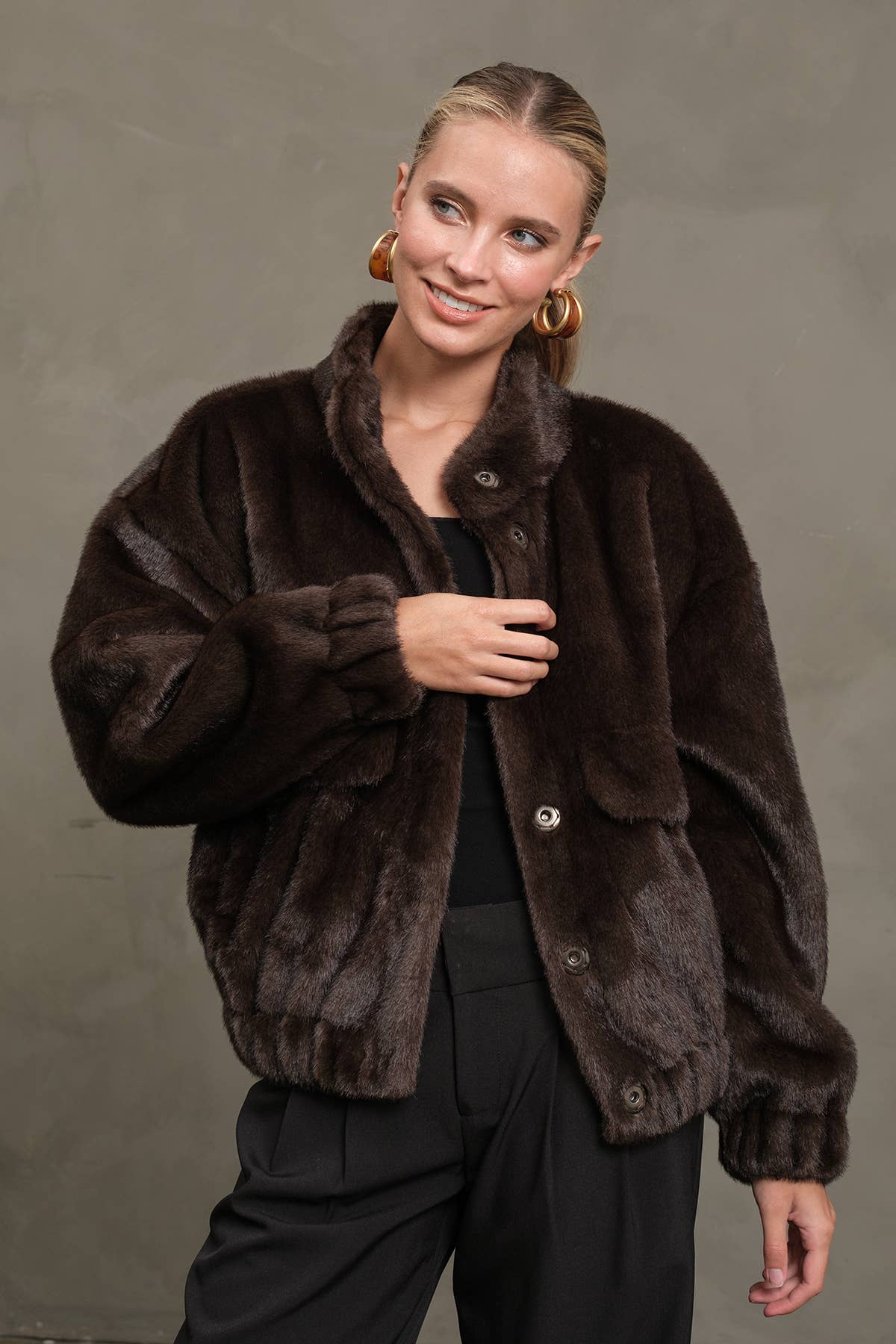 Faux Fur Button Jacket